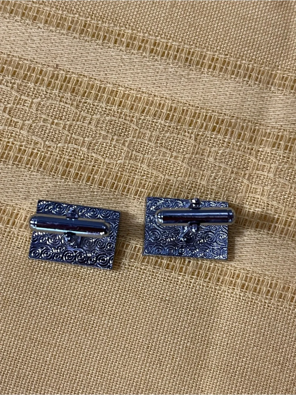 Vintage Mid-Century Silver-Tone & Earthly Swirl Inlay Cufflinks 🐆